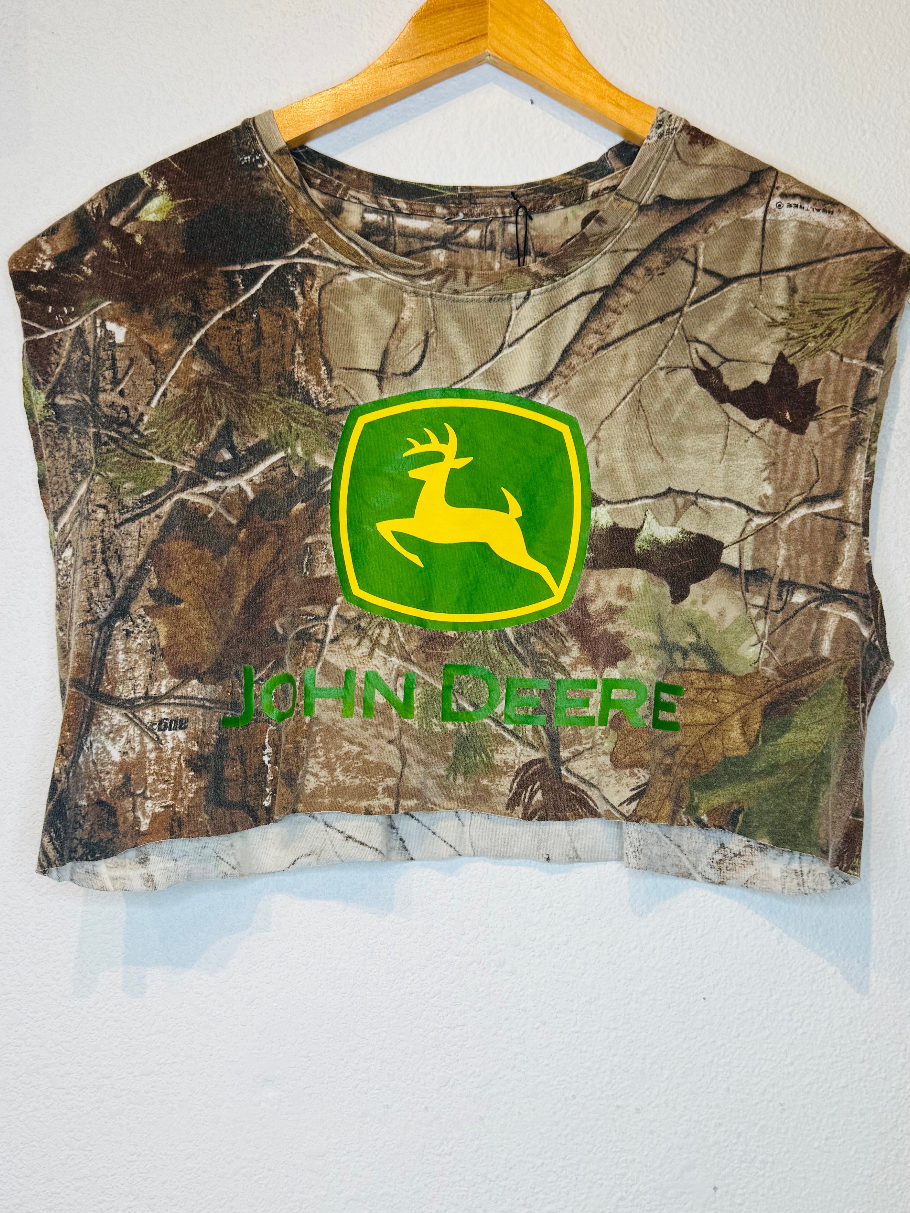 John Deer Tree Camo Vintage Crop Tank - Burnout