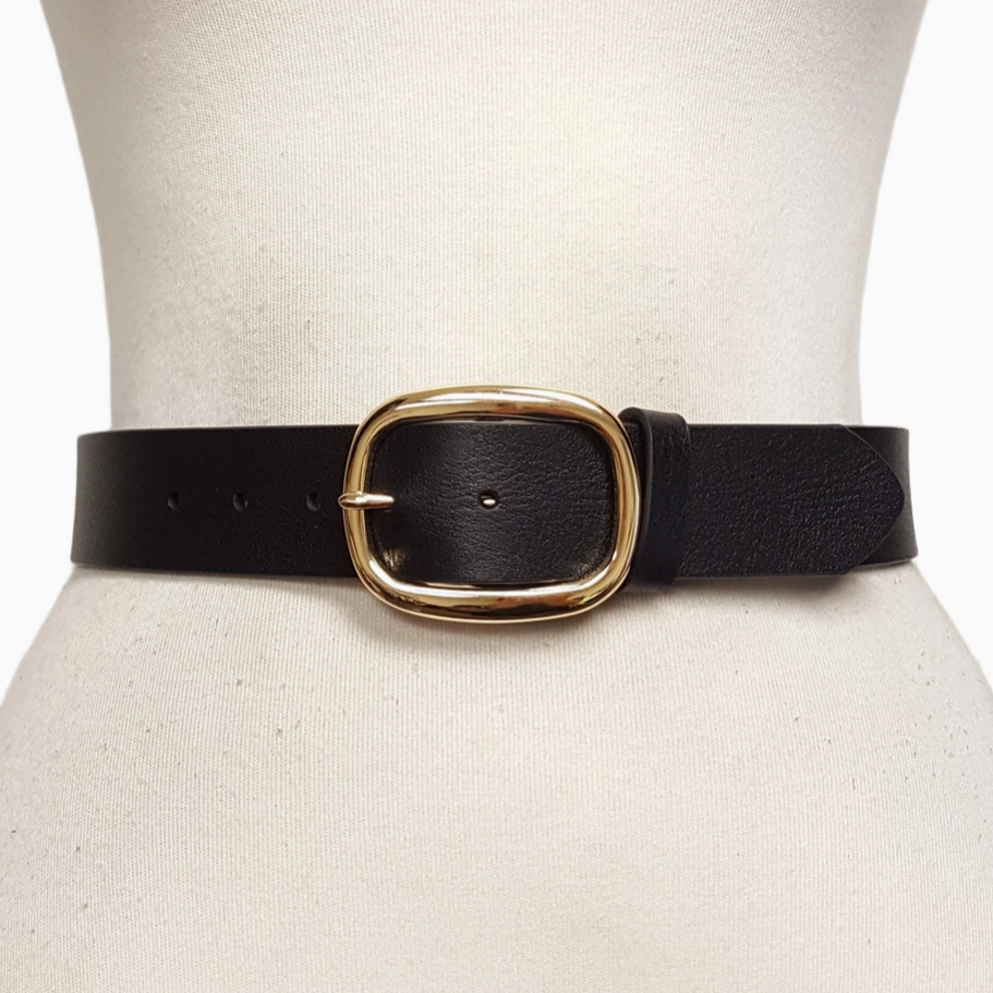 Genuine Leather Belt With Gold Buckle