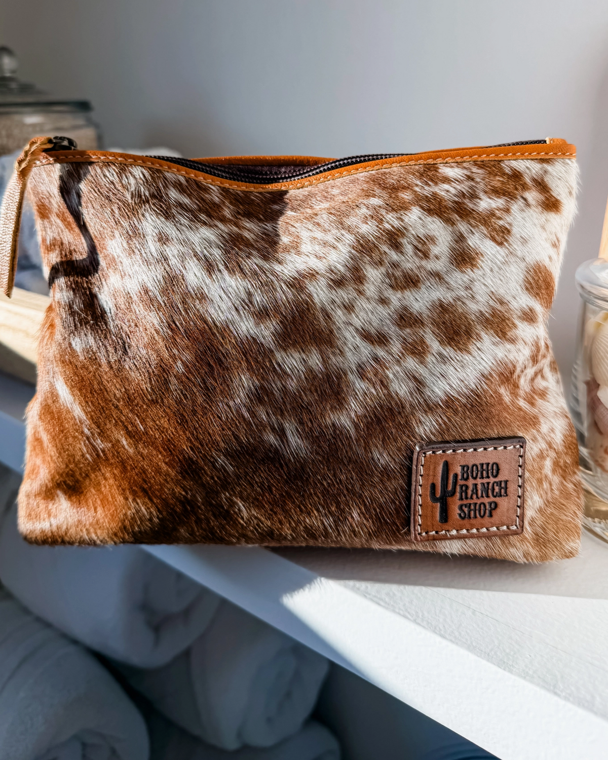 Western Cowhide Makeup Pouch - Burnout