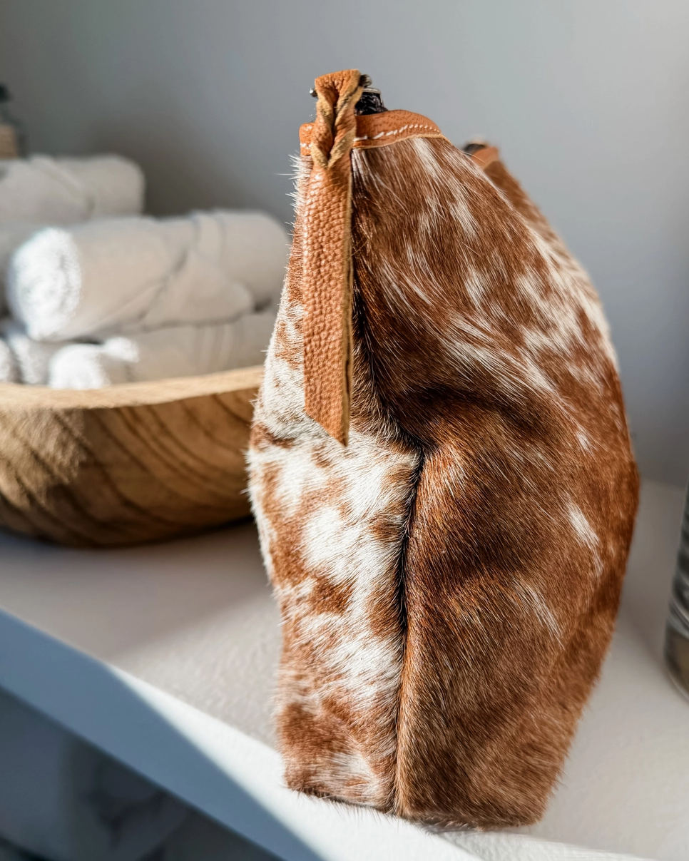 Western Cowhide Makeup Pouch - Burnout