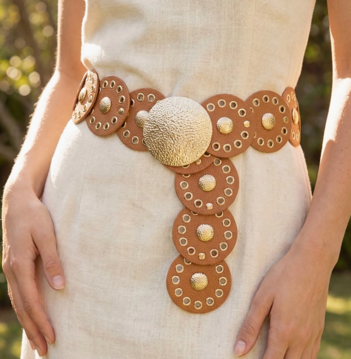 Studded Leather Disc Linked Belt - Burnout