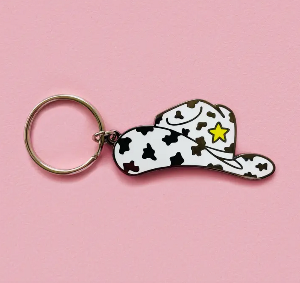Cow Print Cowboy Hat Keychain - Burnout