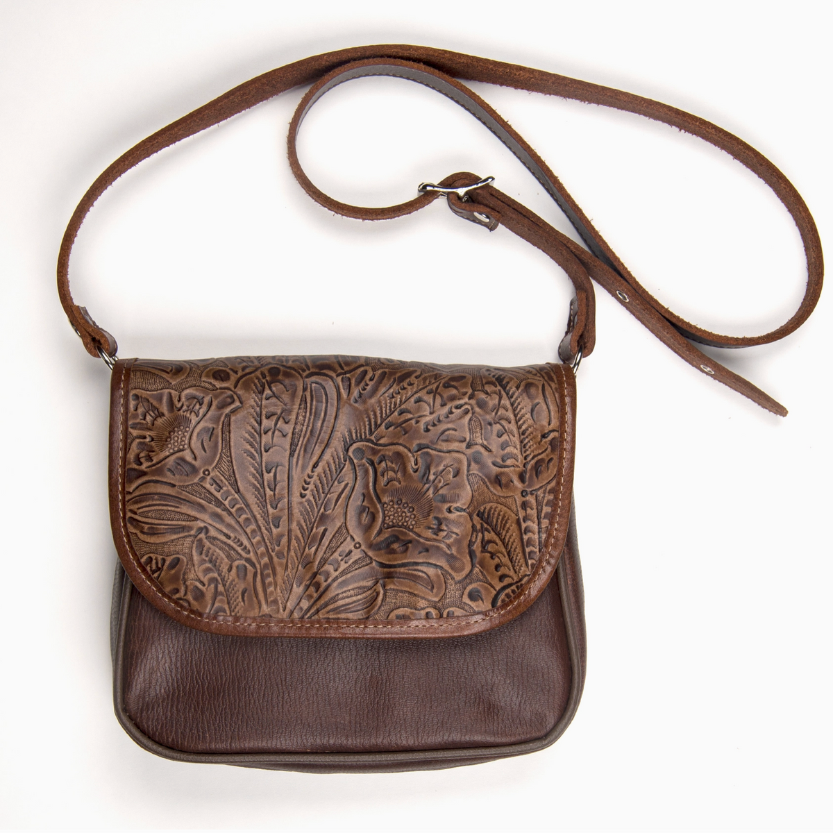 Tooled Floral Leather Crossbody - Burnout