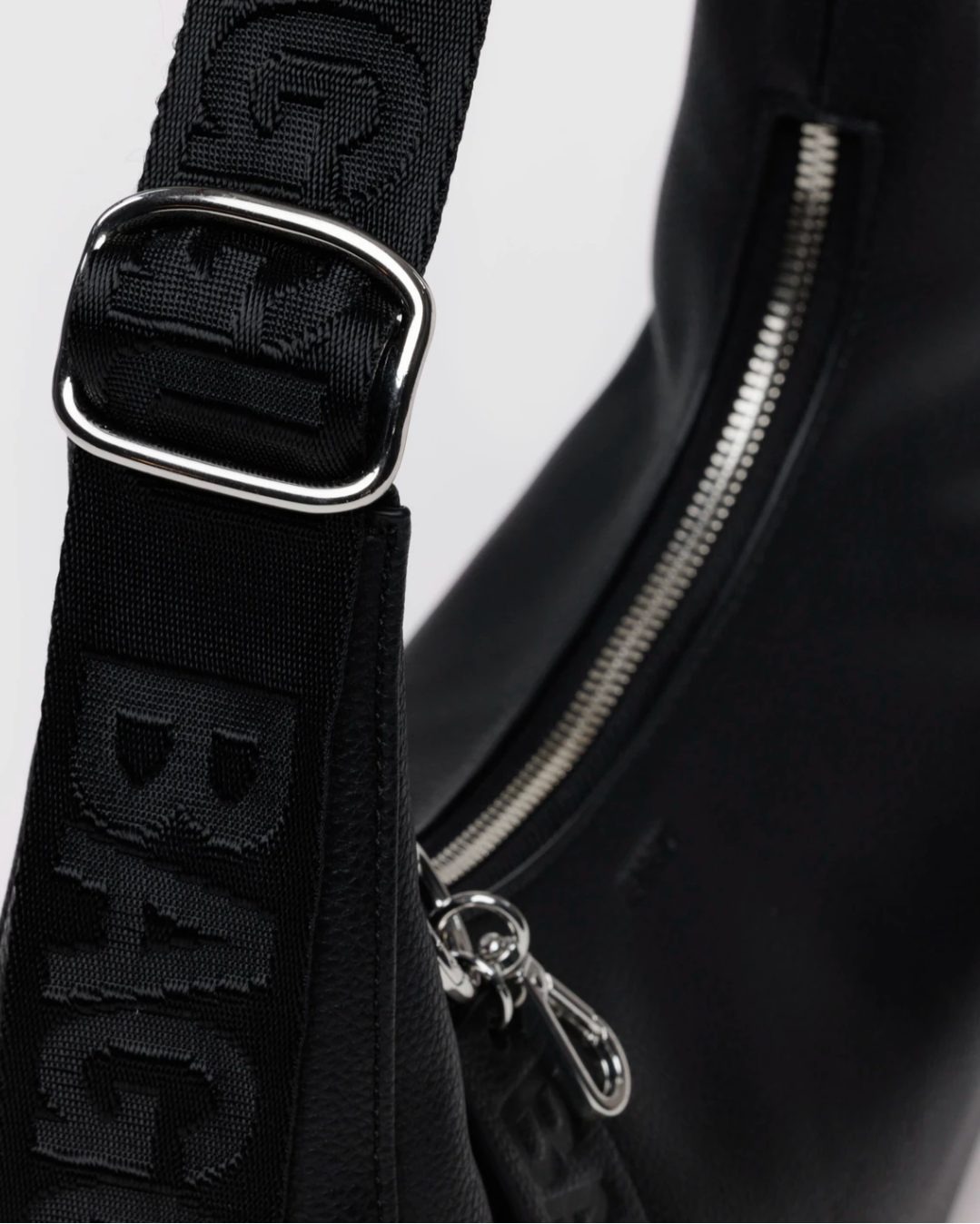 Small Recycled Leather Crescent Bag - Black - Burnout