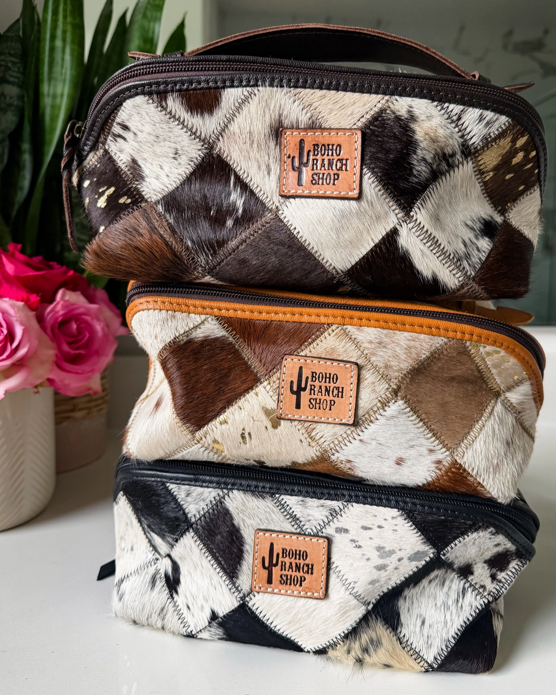 Ella Cowhide Makeup Bag - Burnout
