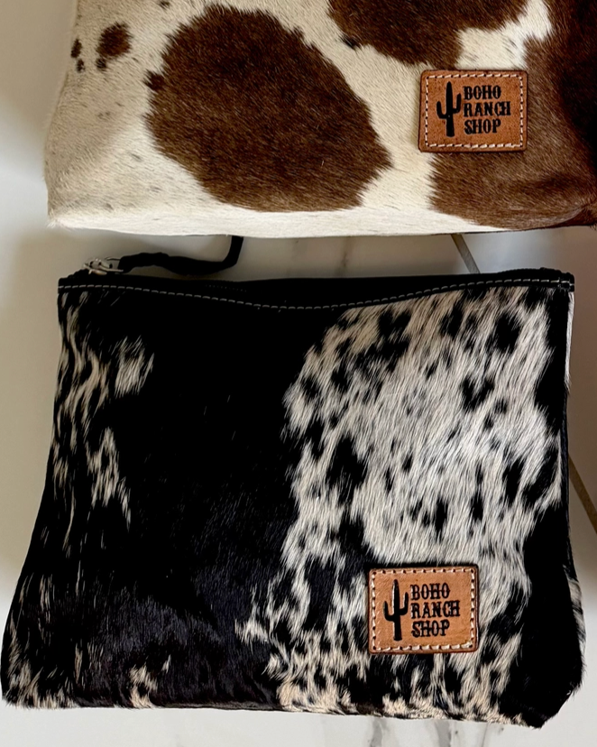 Western Cowhide Makeup Pouch - Burnout