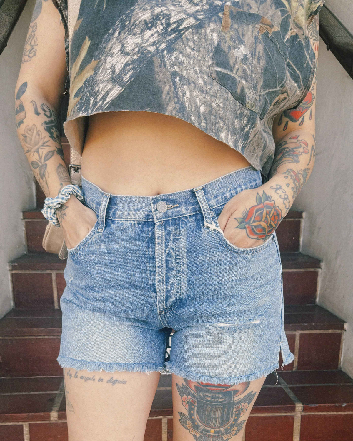 Med Wash Denim Shorts