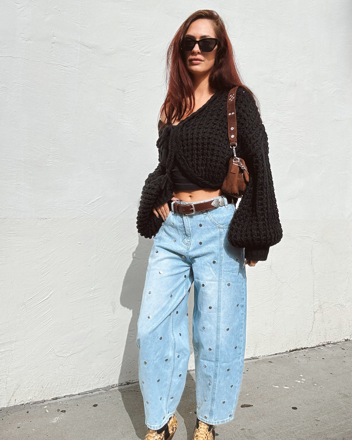 Studded Barrel Jeans - Burnout