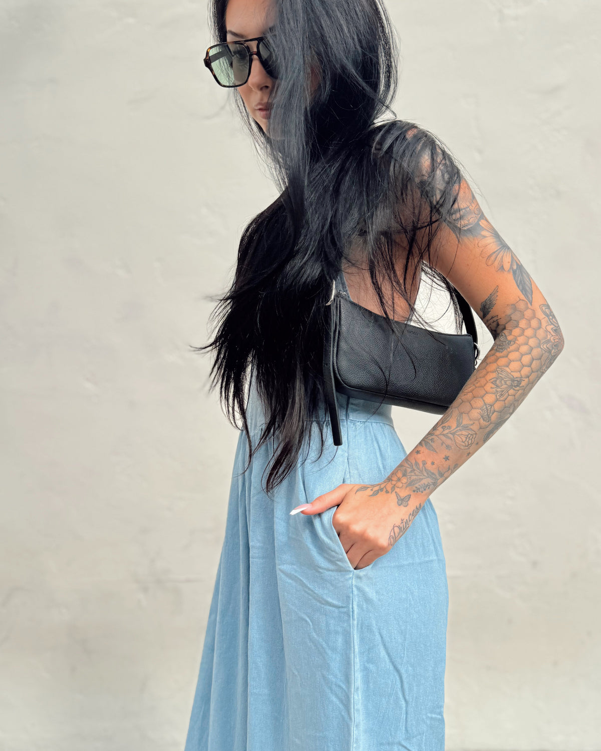 Denim Corset Top Jumpsuit - Burnout