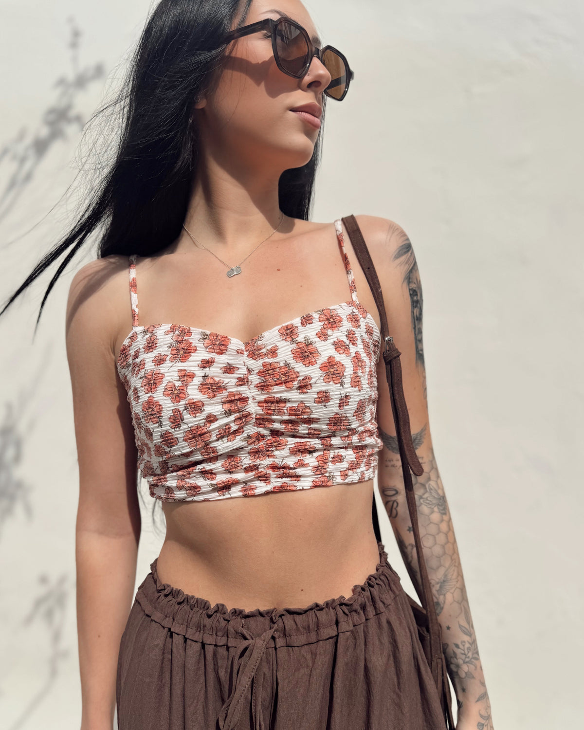 Floral Ruched Cami Top - Burnout