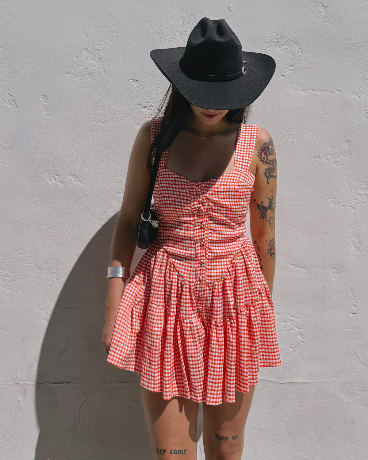 Gingham Romper Dress - Red - Burnout