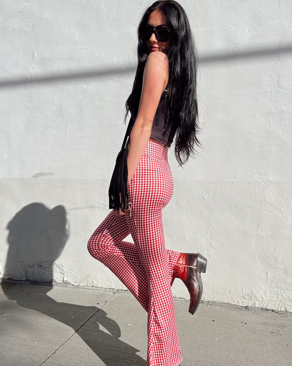 Gingham Flare - Red - Burnout