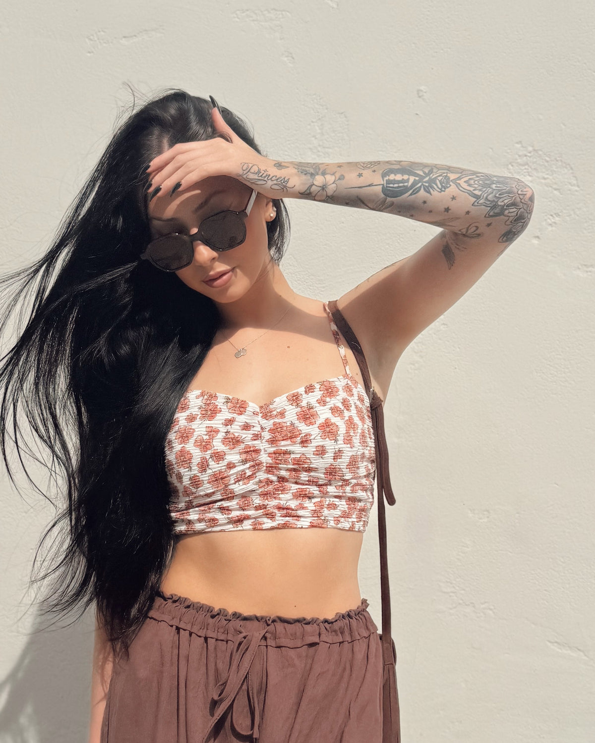 Floral Ruched Cami Top - Burnout
