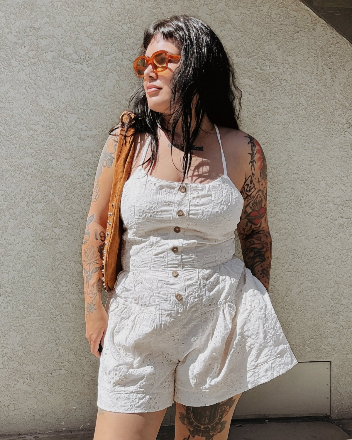 Eyelet Romper - Burnout