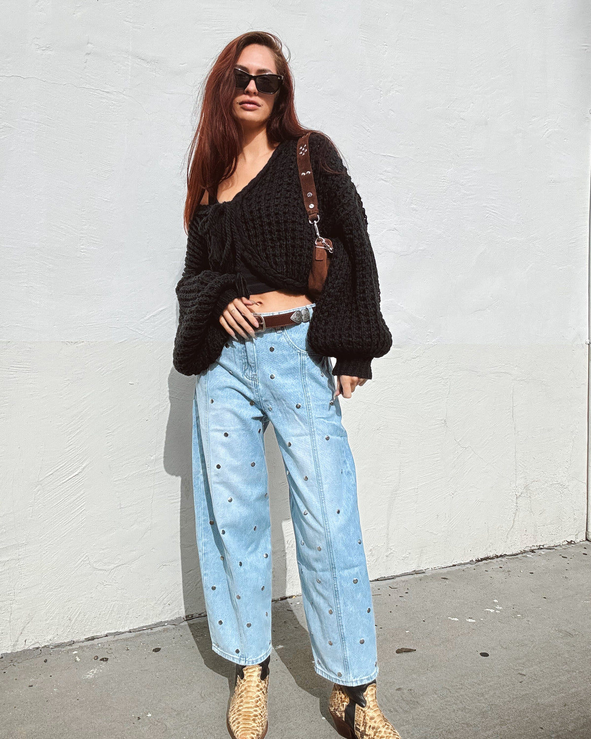 Studded Barrel Jeans - Burnout