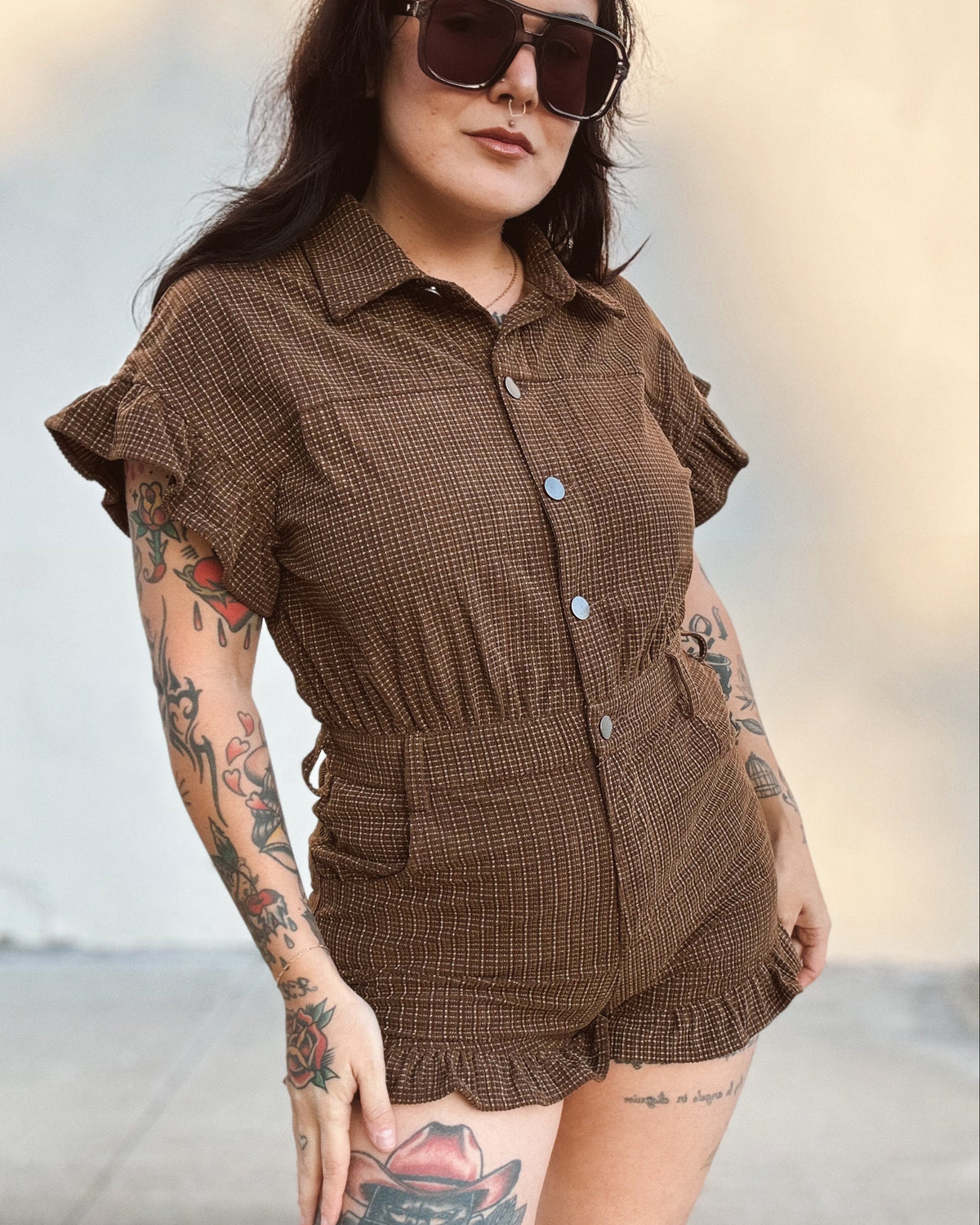 Plaid Corduroy Romper - Burnout