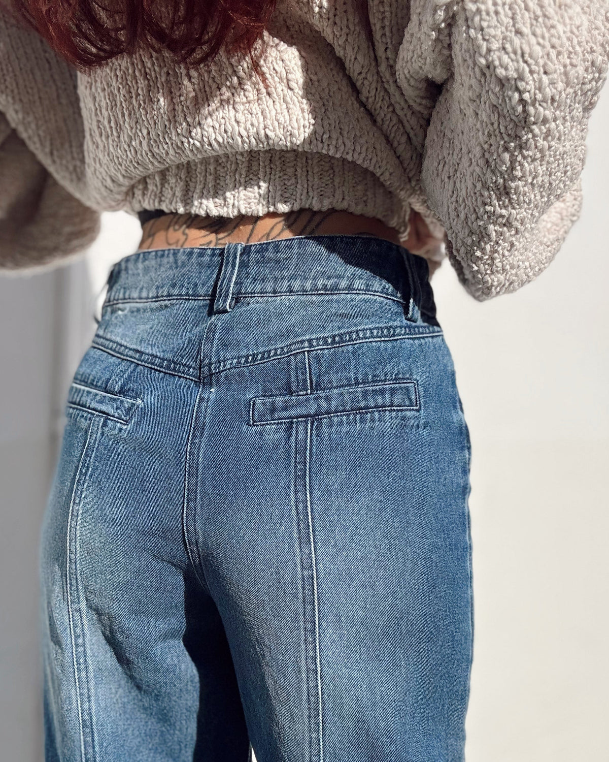Wide Leg Western Yoke Jeans - Burnout