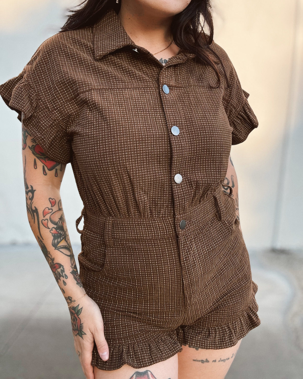 Plaid Corduroy Romper - Burnout