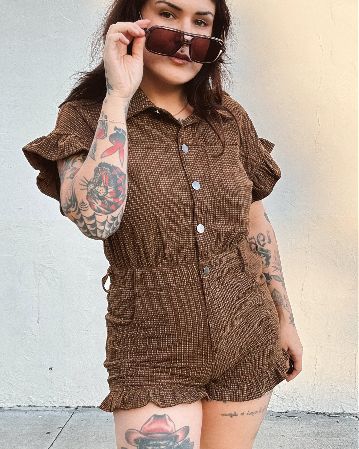 Plaid Corduroy Romper - Burnout