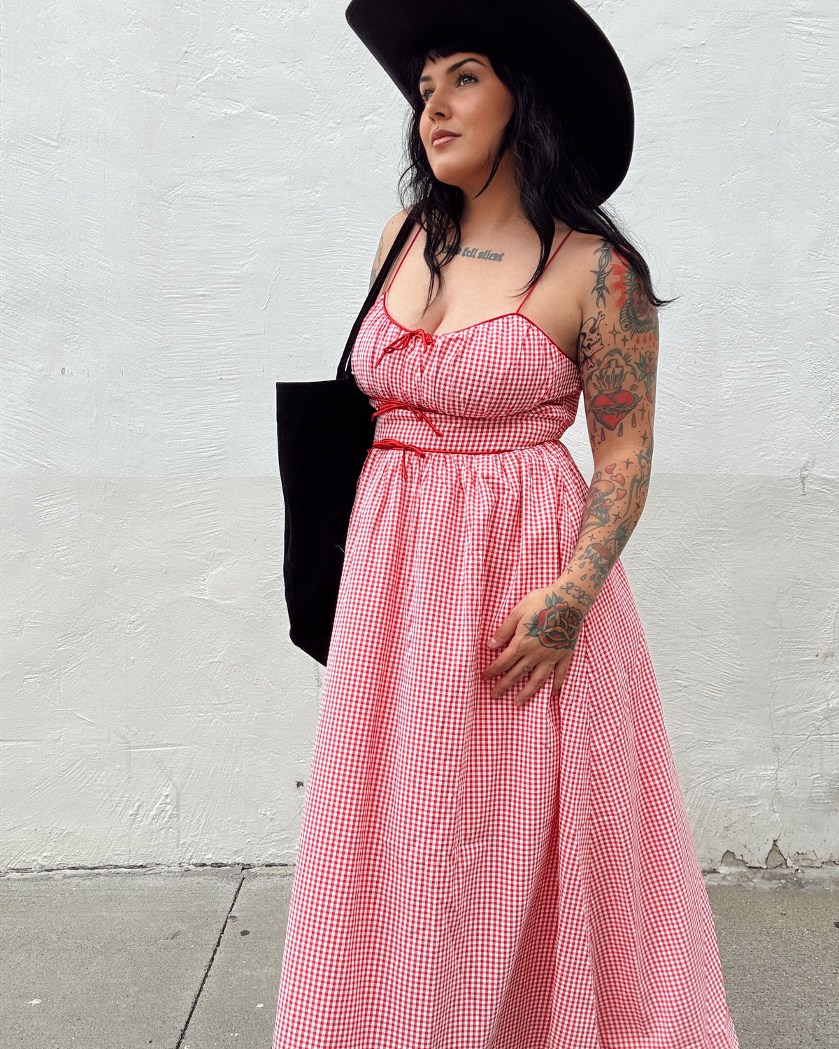 Gingham Midi Dress - Red - Burnout