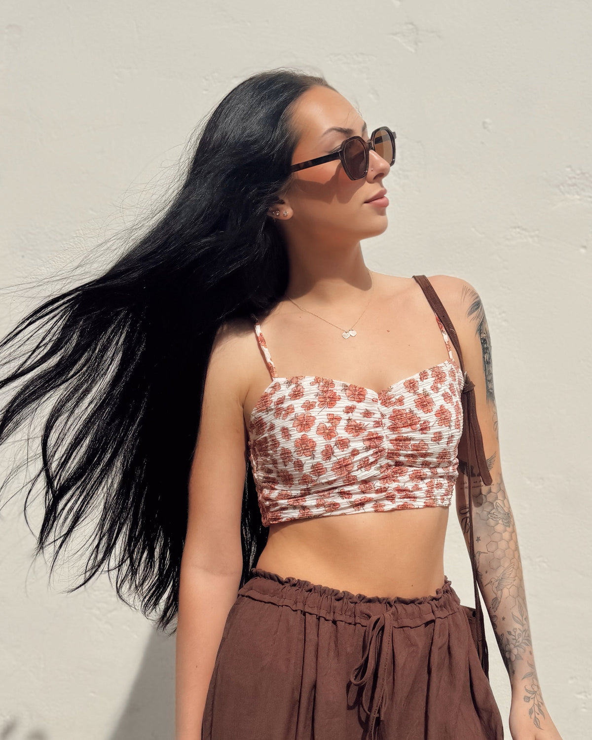 Floral Ruched Cami Top - Burnout