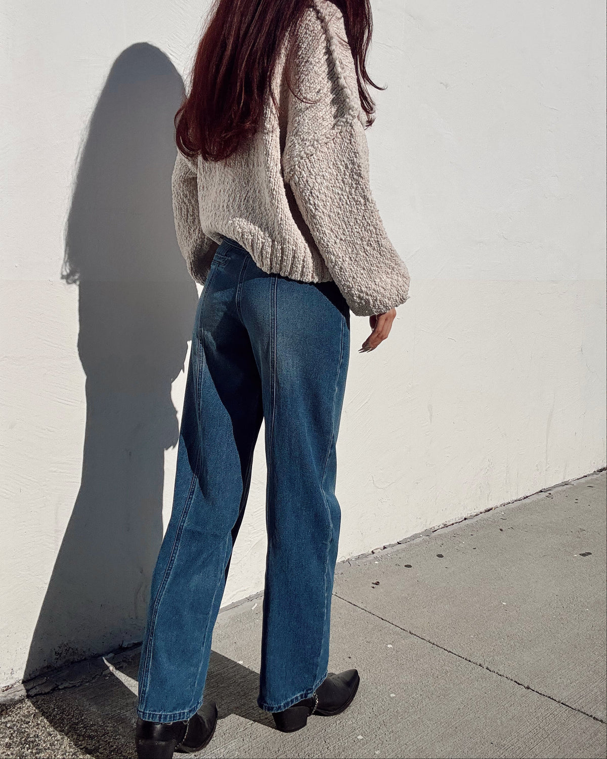 Wide Leg Western Yoke Jeans - Burnout