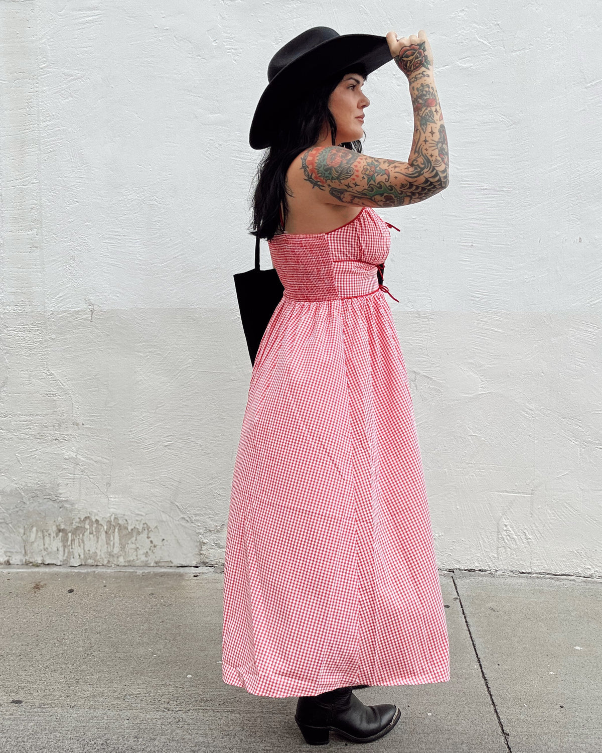 Gingham Midi Dress - Red - Burnout