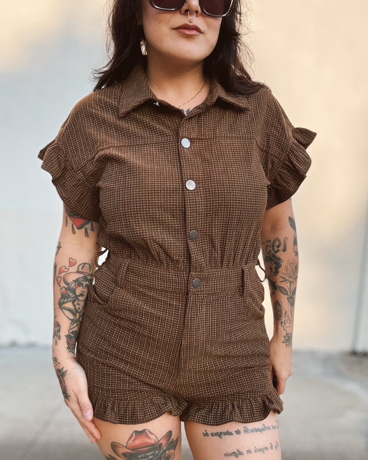 Plaid Corduroy Romper - Burnout