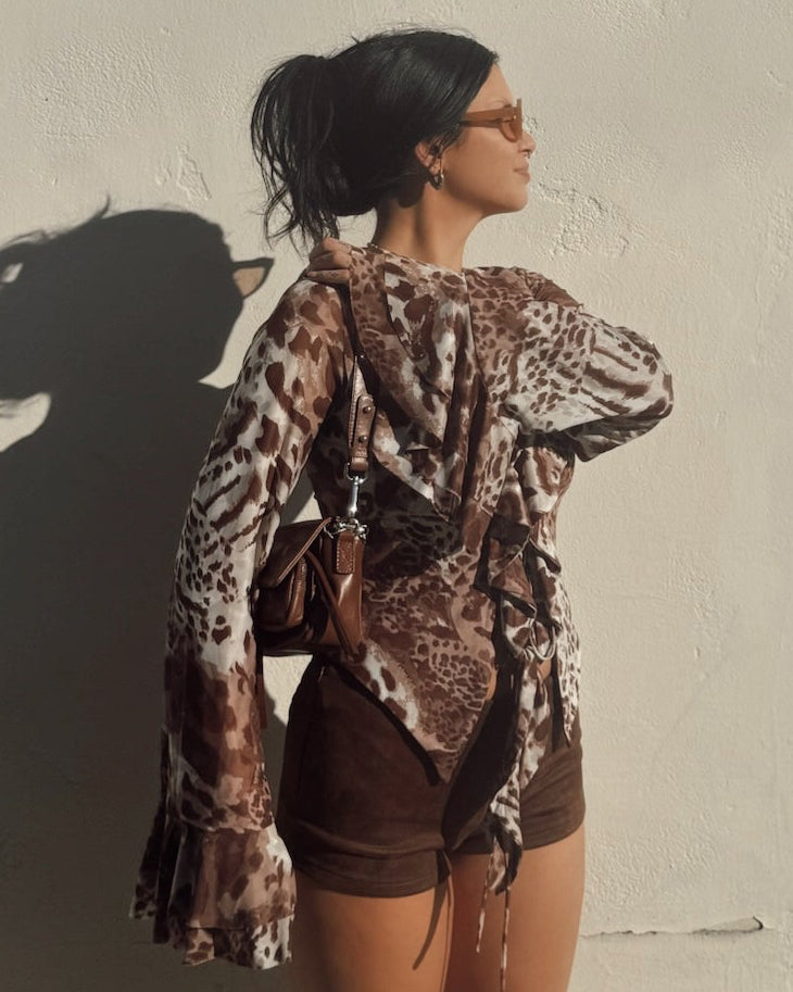 Leopard Ruffle Long Sleeve - Burnout