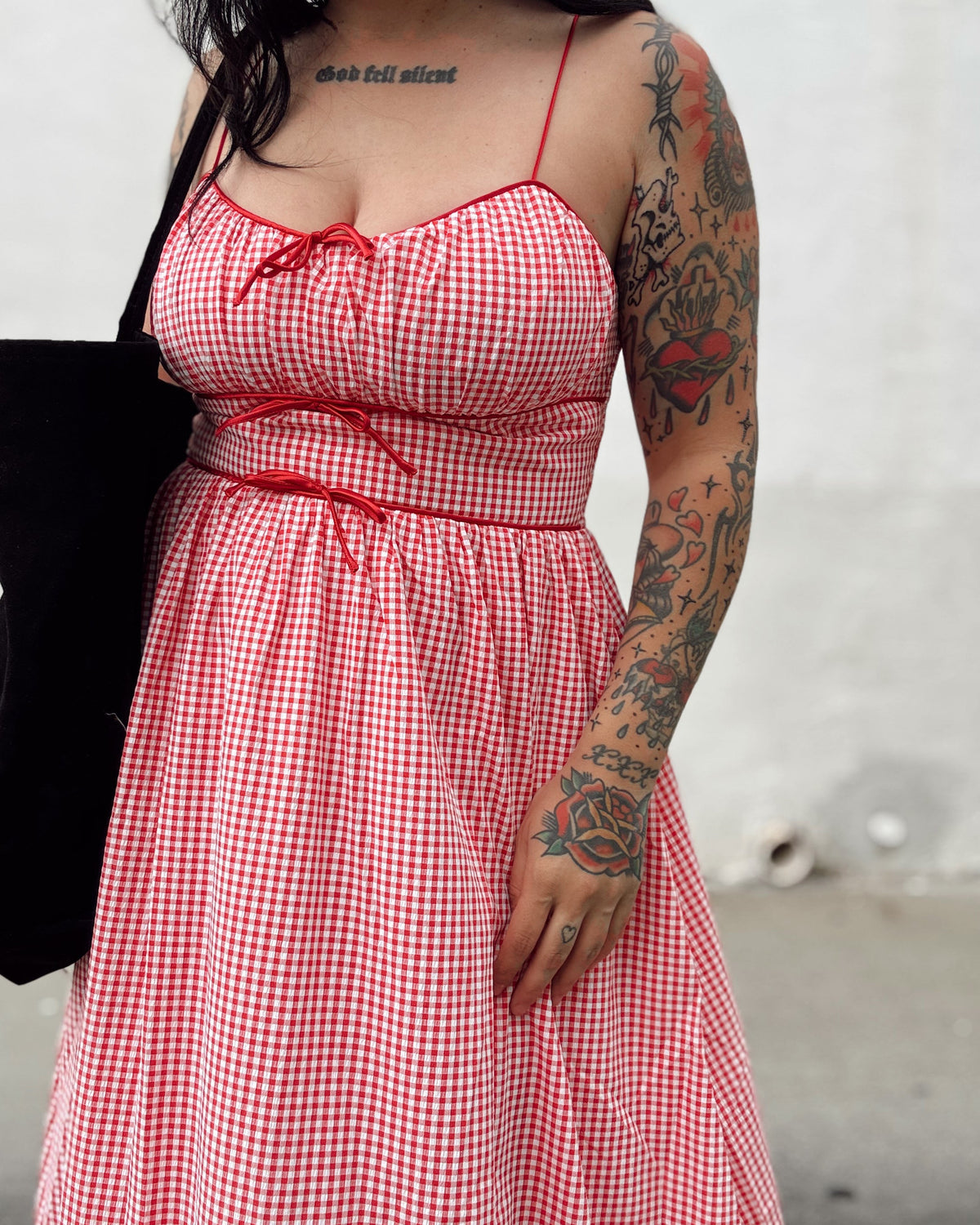 Gingham Midi Dress - Red - Burnout
