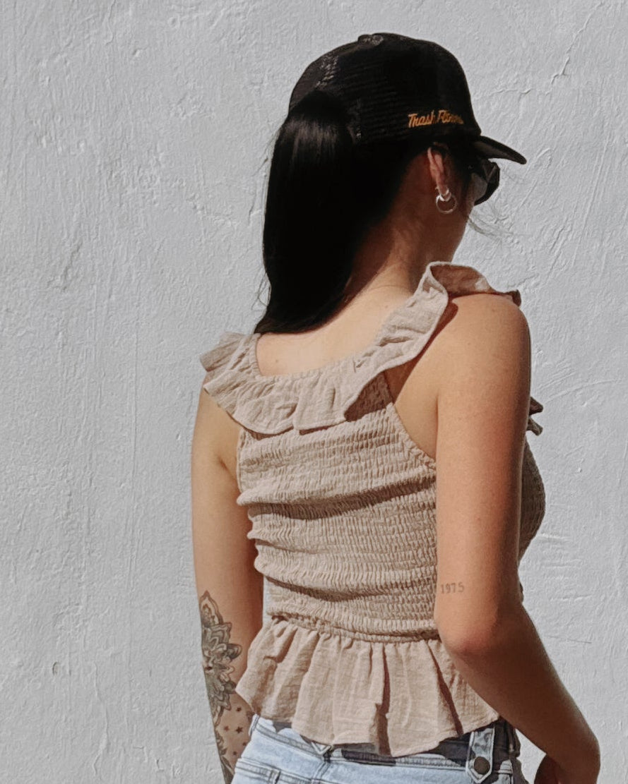 Ruffle Tank - Sand - Burnout