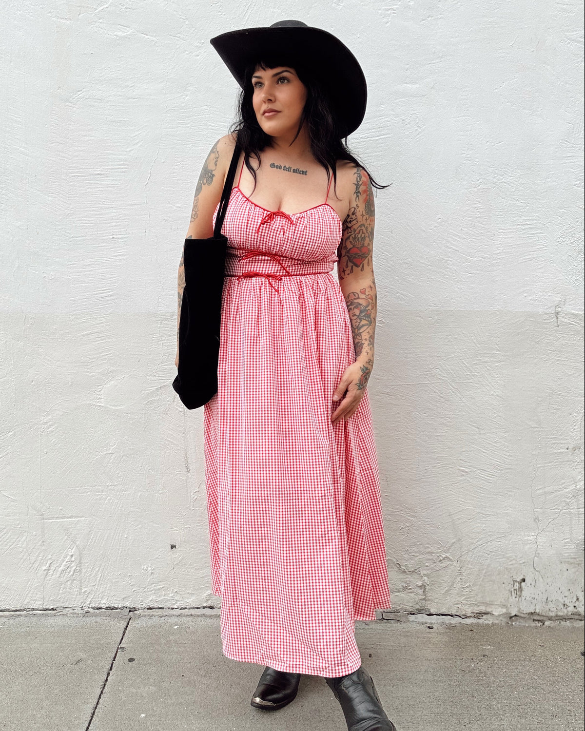 Gingham Midi Dress - Red - Burnout