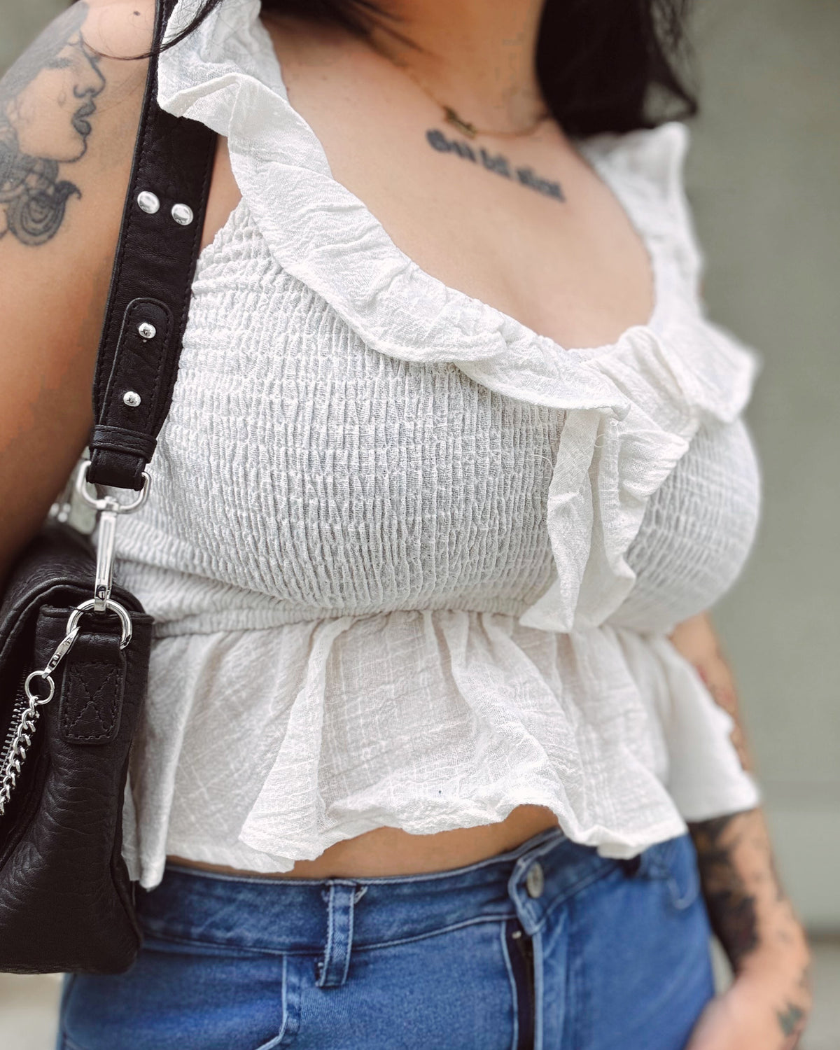 Ruffle Tank - White - Burnout