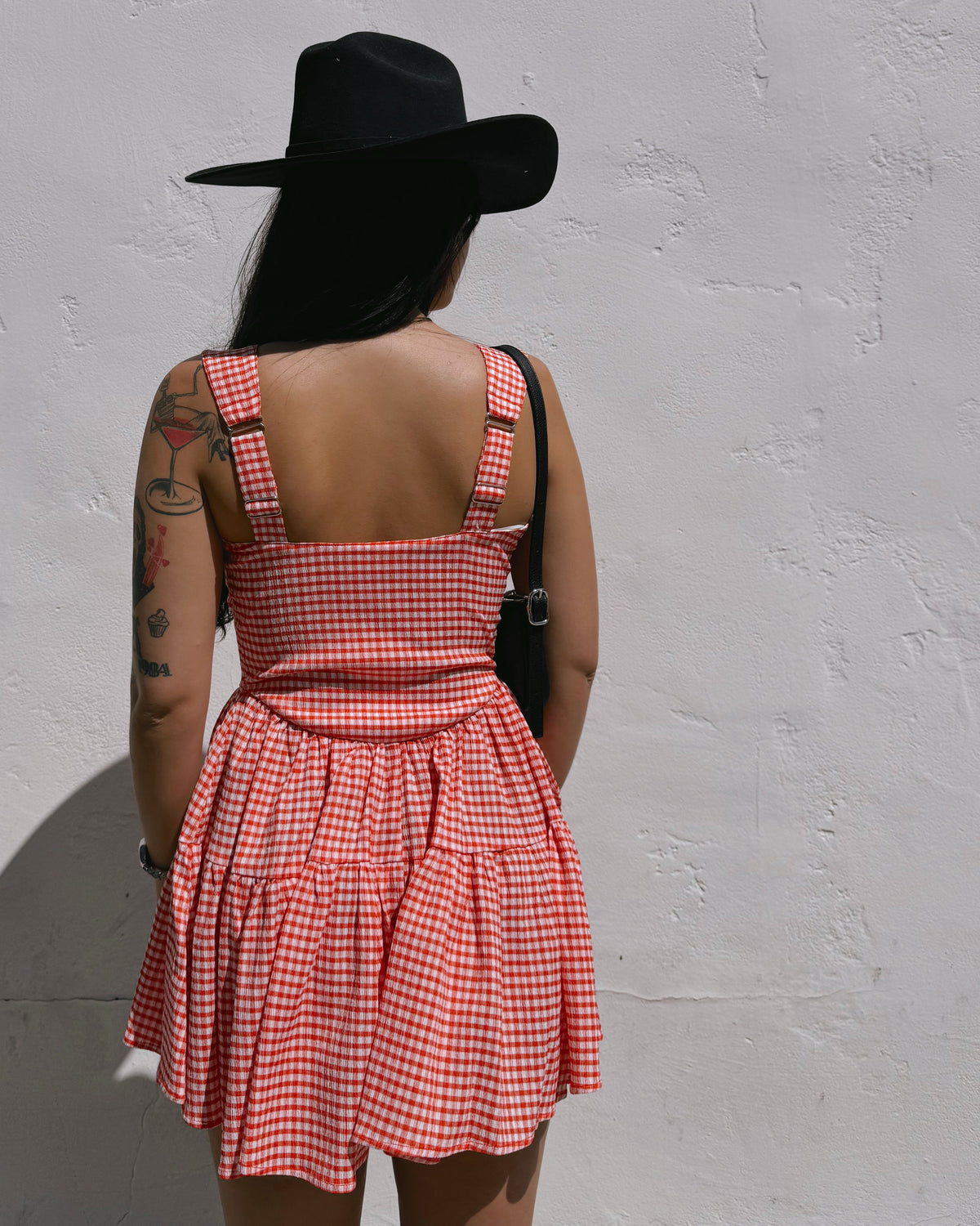 Gingham Romper Dress - Red - Burnout