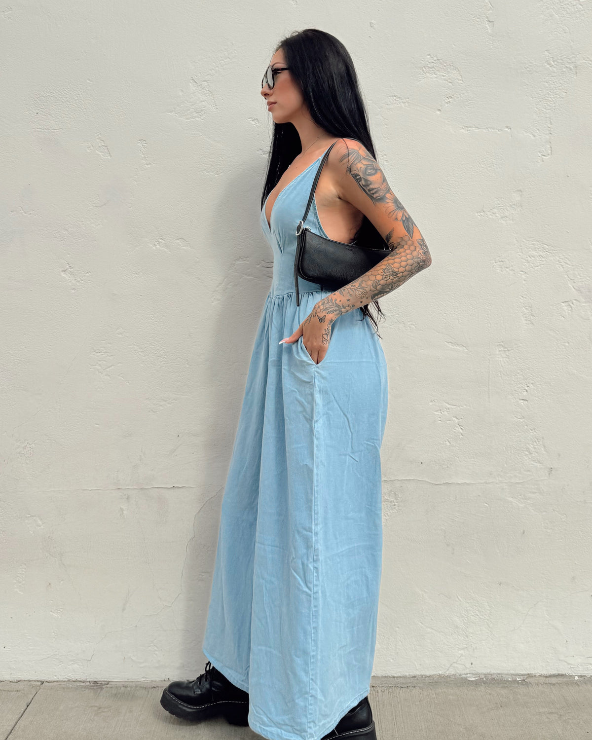 Denim Corset Top Jumpsuit - Burnout